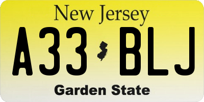 NJ license plate A33BLJ