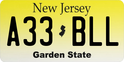 NJ license plate A33BLL