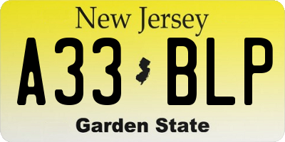 NJ license plate A33BLP