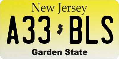 NJ license plate A33BLS