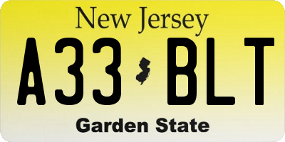 NJ license plate A33BLT