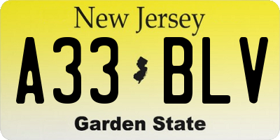 NJ license plate A33BLV