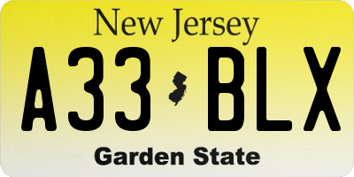 NJ license plate A33BLX