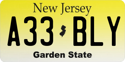NJ license plate A33BLY