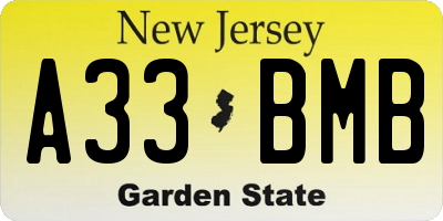 NJ license plate A33BMB