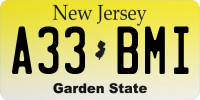 NJ license plate A33BMI