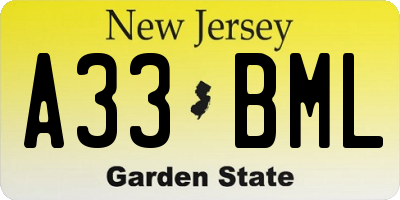 NJ license plate A33BML