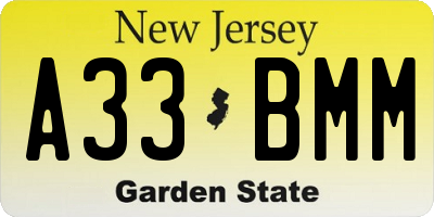 NJ license plate A33BMM