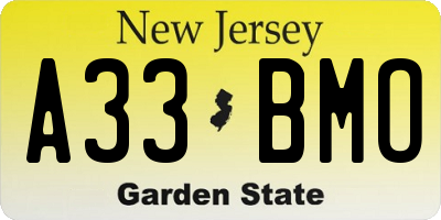 NJ license plate A33BMO