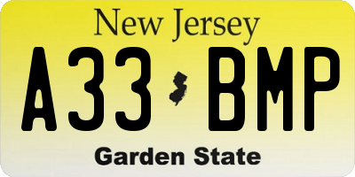 NJ license plate A33BMP