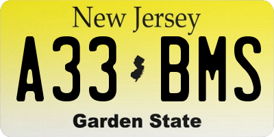 NJ license plate A33BMS