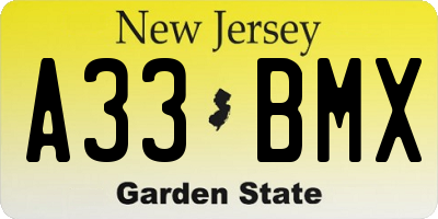 NJ license plate A33BMX