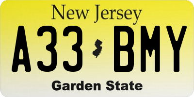 NJ license plate A33BMY