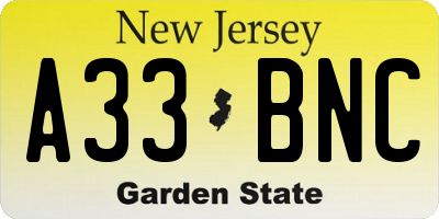 NJ license plate A33BNC
