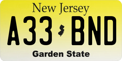 NJ license plate A33BND
