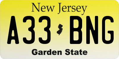 NJ license plate A33BNG