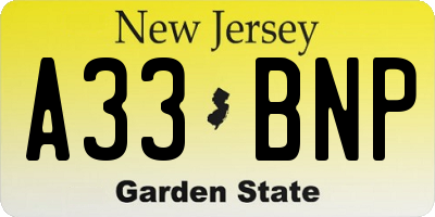 NJ license plate A33BNP