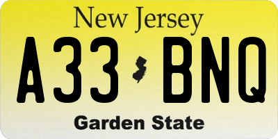 NJ license plate A33BNQ