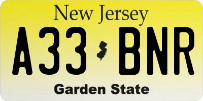 NJ license plate A33BNR
