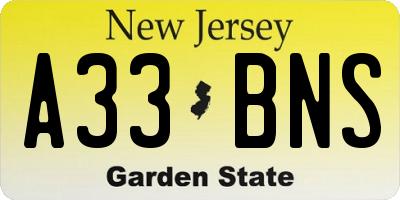 NJ license plate A33BNS