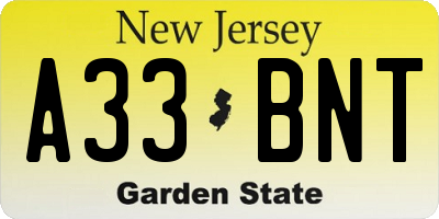 NJ license plate A33BNT