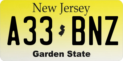 NJ license plate A33BNZ