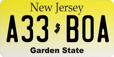 NJ license plate A33BOA
