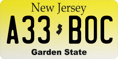 NJ license plate A33BOC