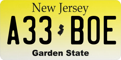 NJ license plate A33BOE