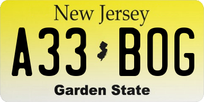 NJ license plate A33BOG