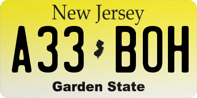 NJ license plate A33BOH
