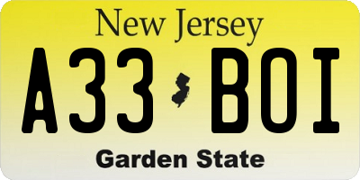 NJ license plate A33BOI