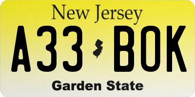 NJ license plate A33BOK