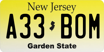 NJ license plate A33BOM