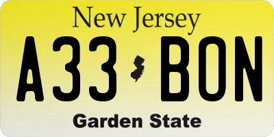 NJ license plate A33BON