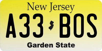 NJ license plate A33BOS