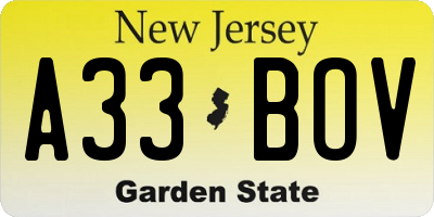 NJ license plate A33BOV