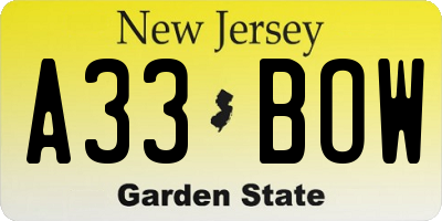 NJ license plate A33BOW
