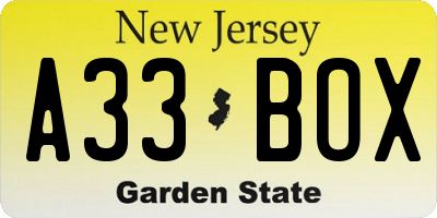 NJ license plate A33BOX