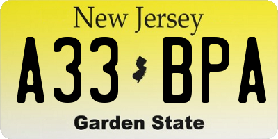 NJ license plate A33BPA