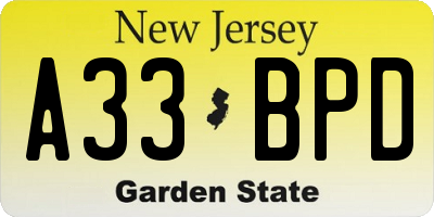 NJ license plate A33BPD