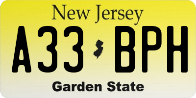 NJ license plate A33BPH