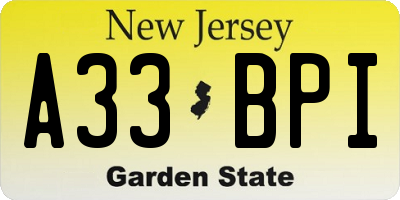 NJ license plate A33BPI