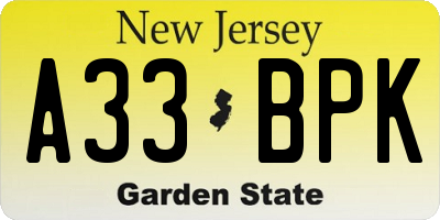 NJ license plate A33BPK
