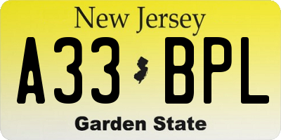 NJ license plate A33BPL