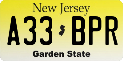 NJ license plate A33BPR