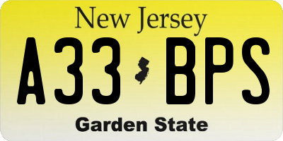 NJ license plate A33BPS