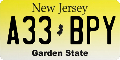 NJ license plate A33BPY