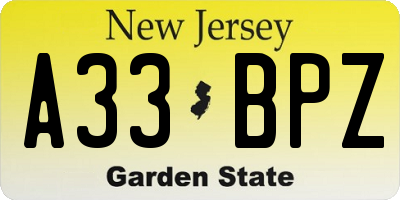 NJ license plate A33BPZ