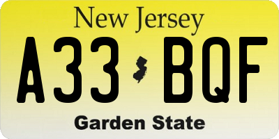 NJ license plate A33BQF